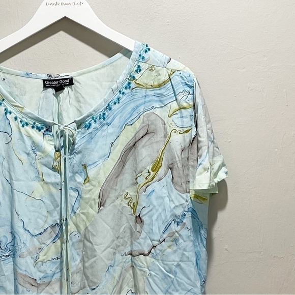 THE GREATER GOOD Women’s Blue Marble SEASHORE BREEZE Flutter Sleeve Tunic Top 1X - Picture 3 of 8